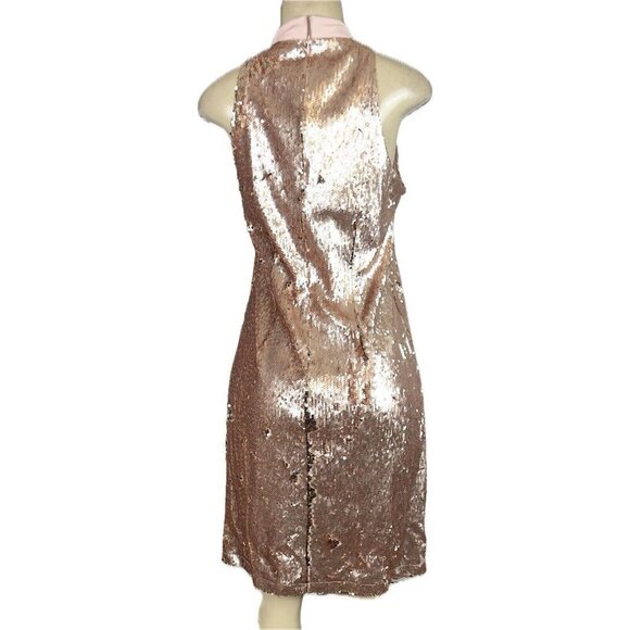 Sam Edelman 10 Rose-Gold Sequin Lined High Neckline Sleeveless Knee Length Dress - Picture 4 of 6